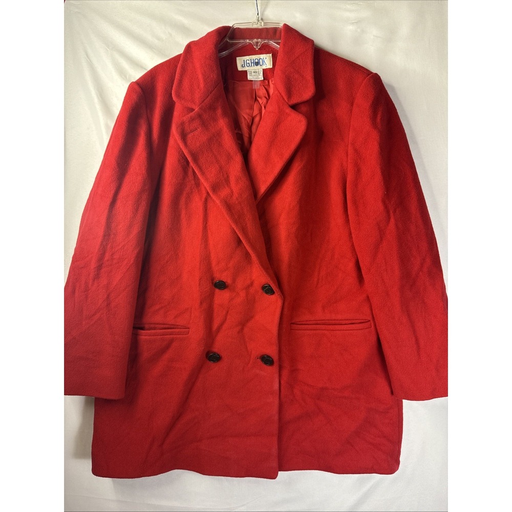 JG Hook Womens Coat 10 Red 100% Wool Double Breasted‎ Horse Buttons